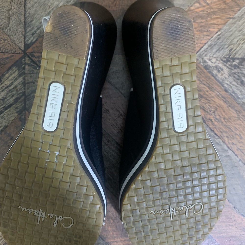 Cole Haan Nike Air Ricki black patent/ white canvas wedge sandal size 10 used - Picture 4 of 4